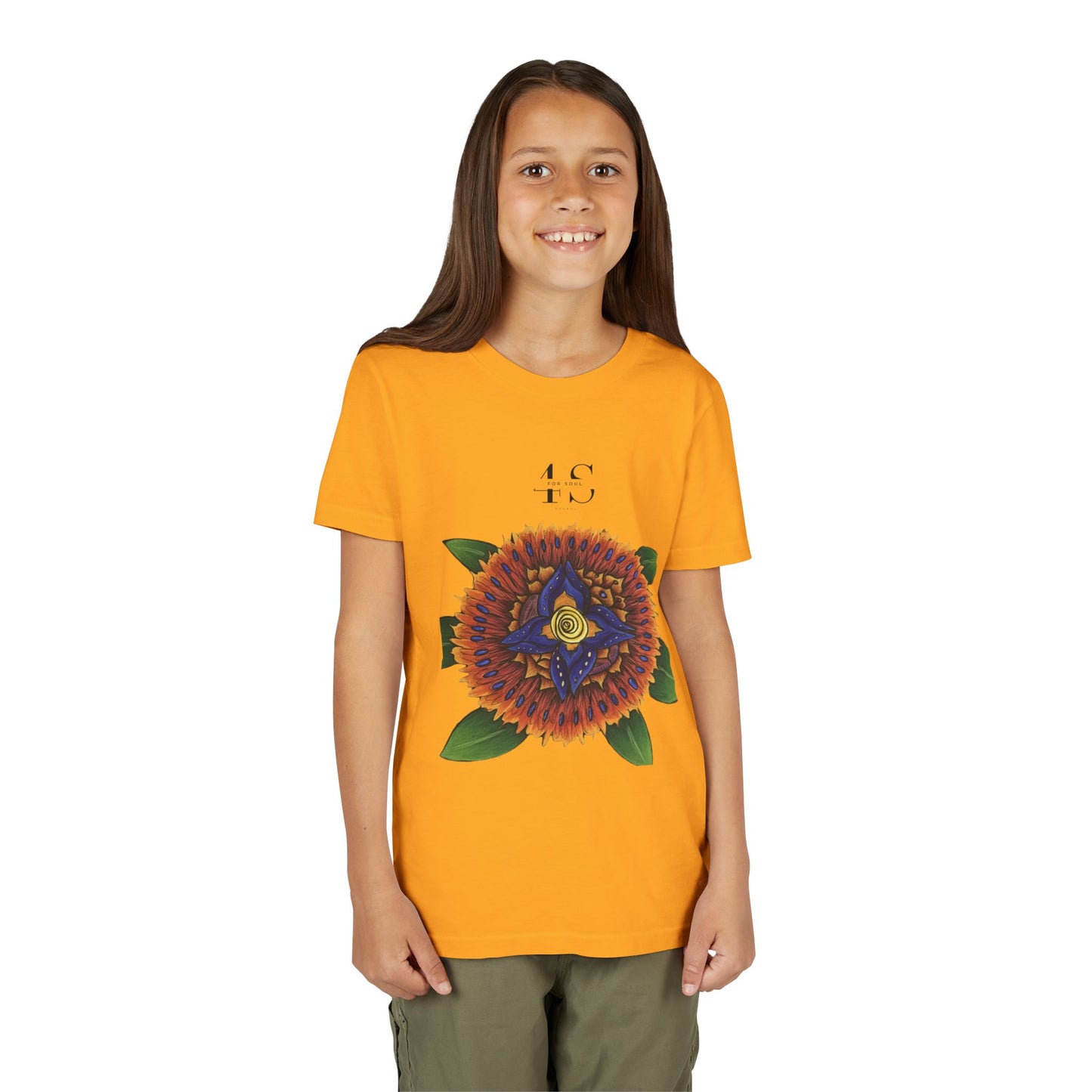 Camiseta juvenil con vibrante estampado geométrico de girasol
