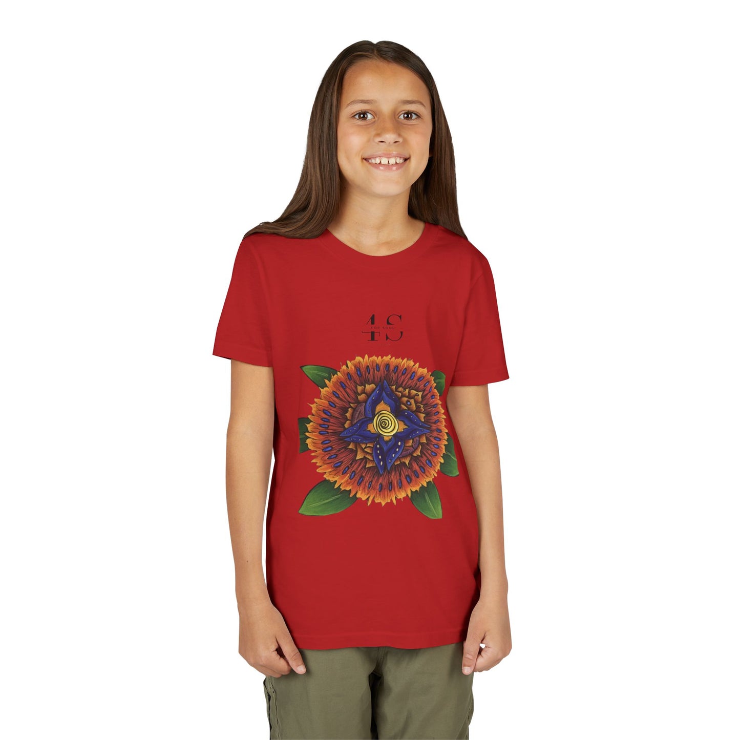 Camiseta juvenil con vibrante estampado geométrico de girasol