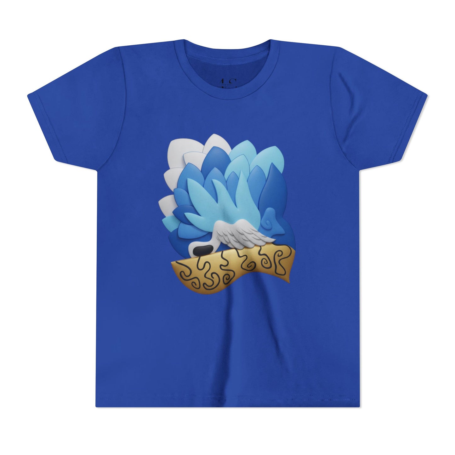 Camiseta juvenil — Camiseta gráfica azul con plumas
