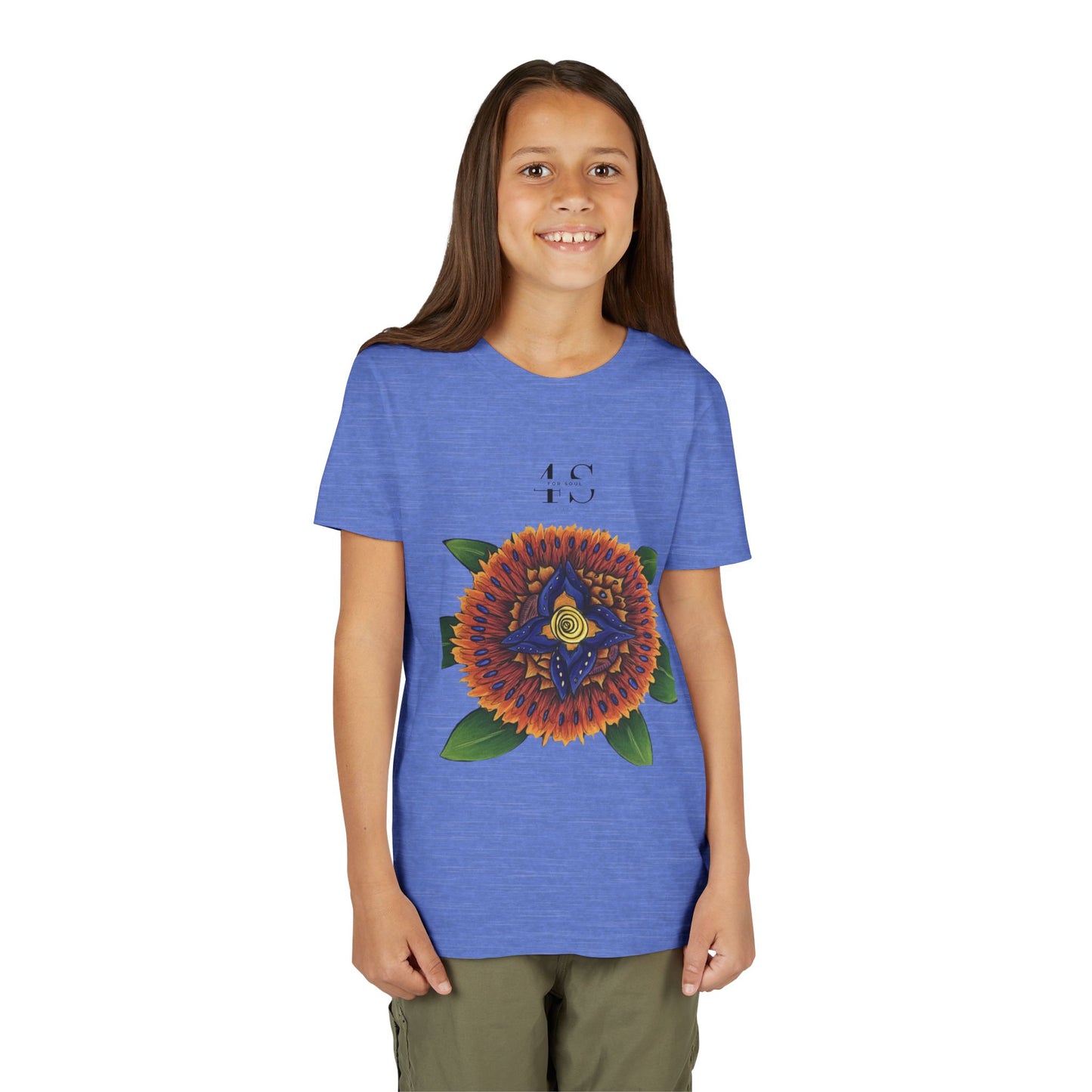 Camiseta juvenil con vibrante estampado geométrico de girasol