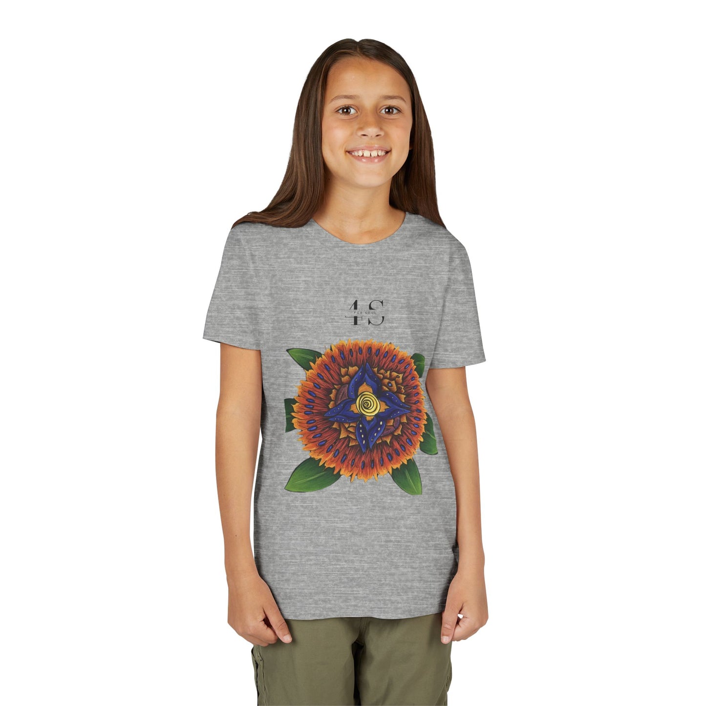 Camiseta juvenil con vibrante estampado geométrico de girasol