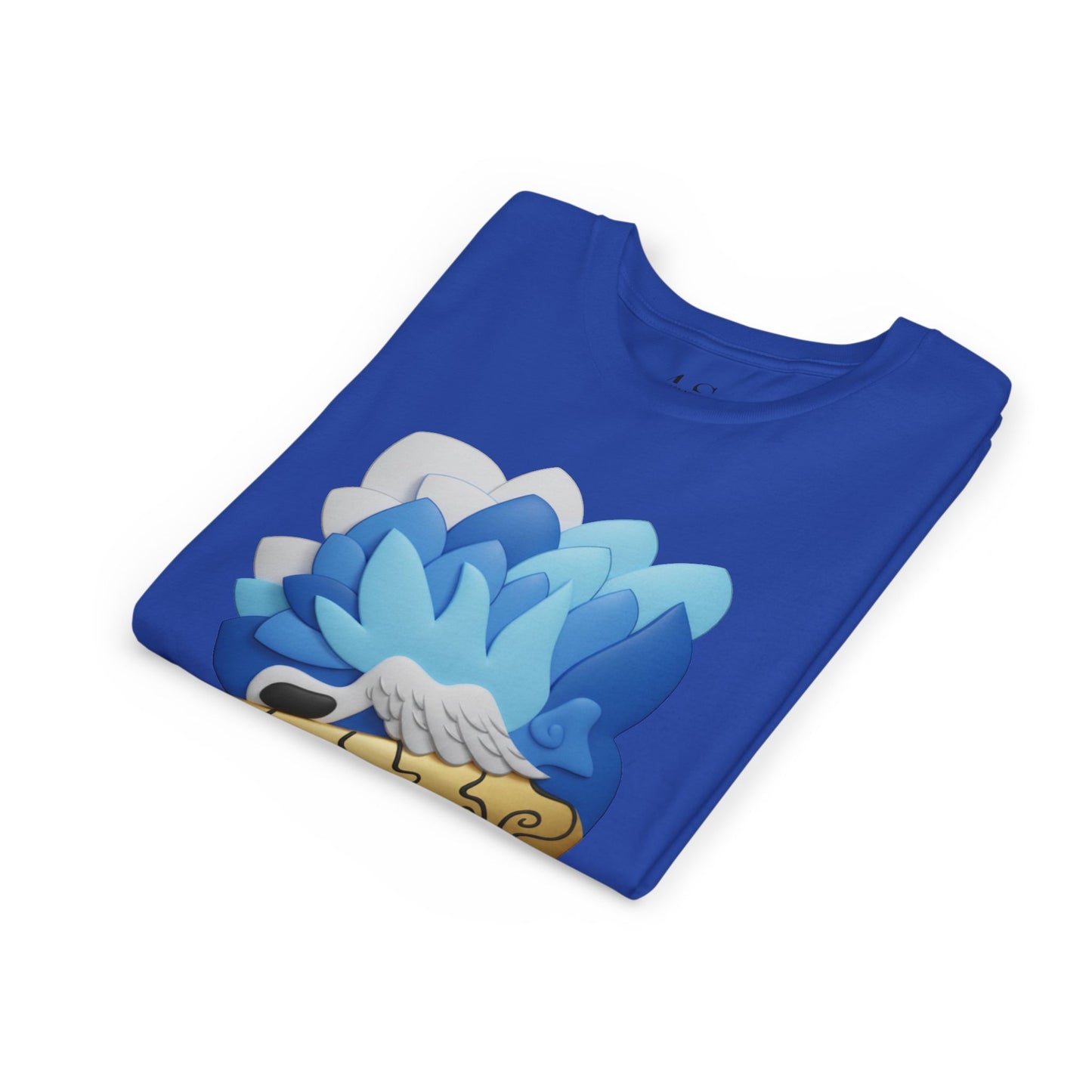 Camiseta juvenil — Camiseta gráfica azul con plumas