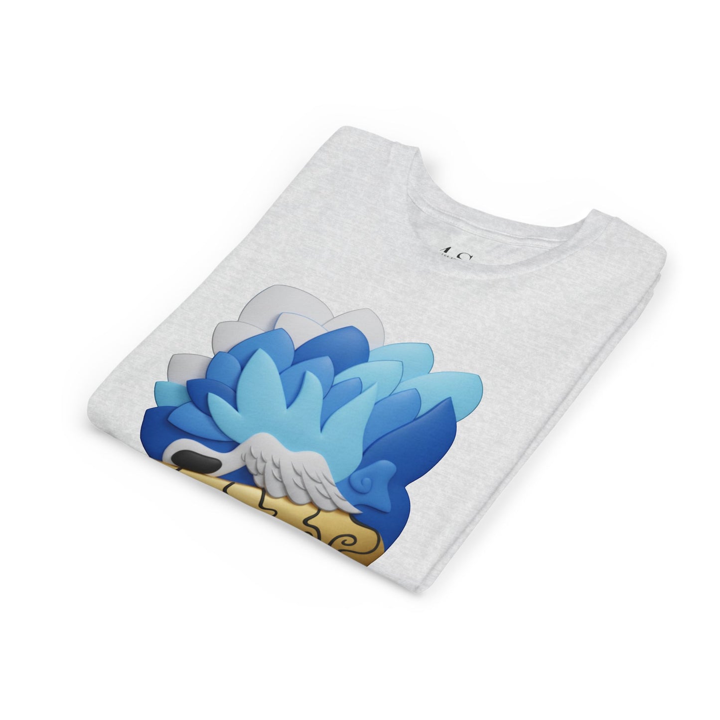 Camiseta juvenil — Camiseta gráfica azul con plumas