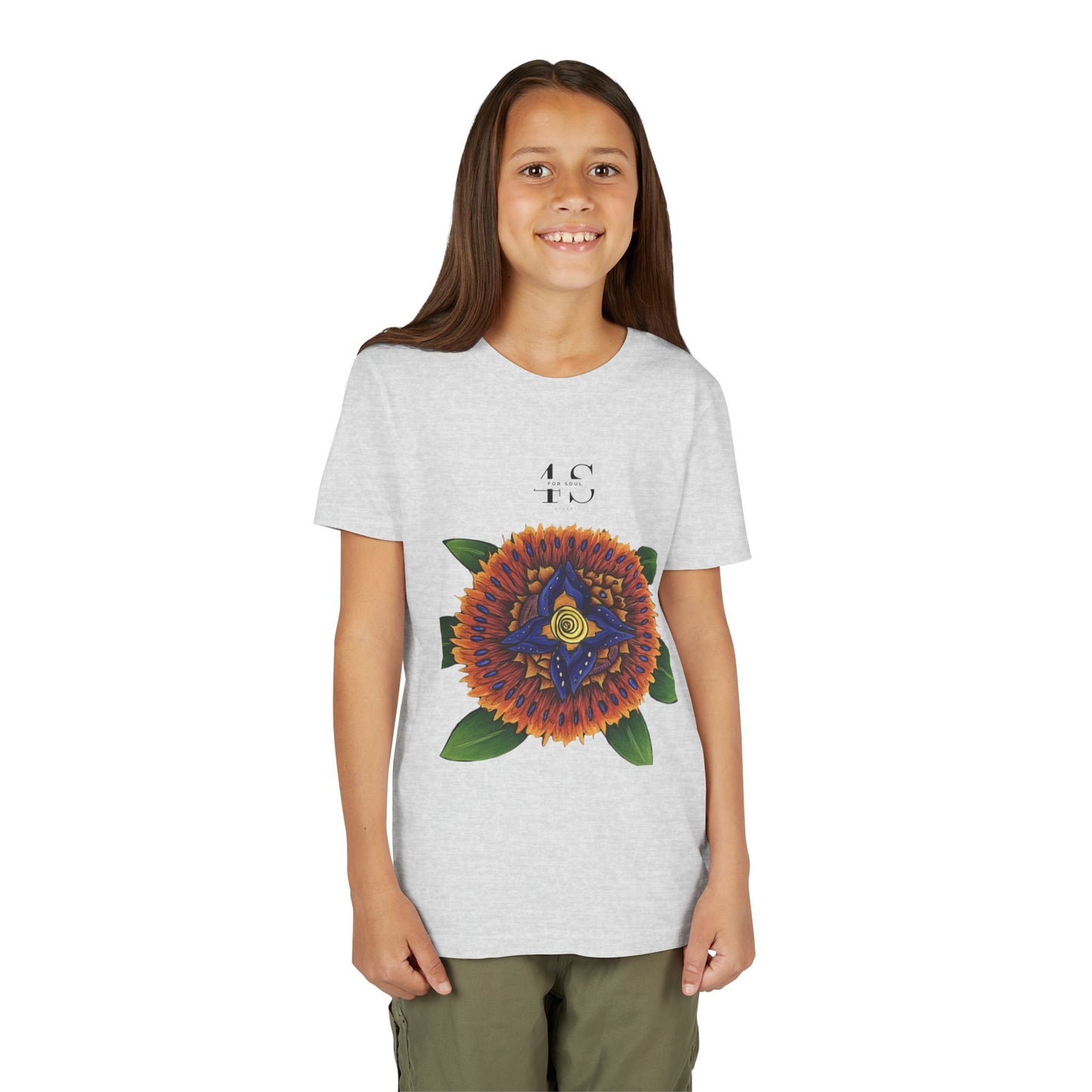Camiseta juvenil con vibrante estampado geométrico de girasol
