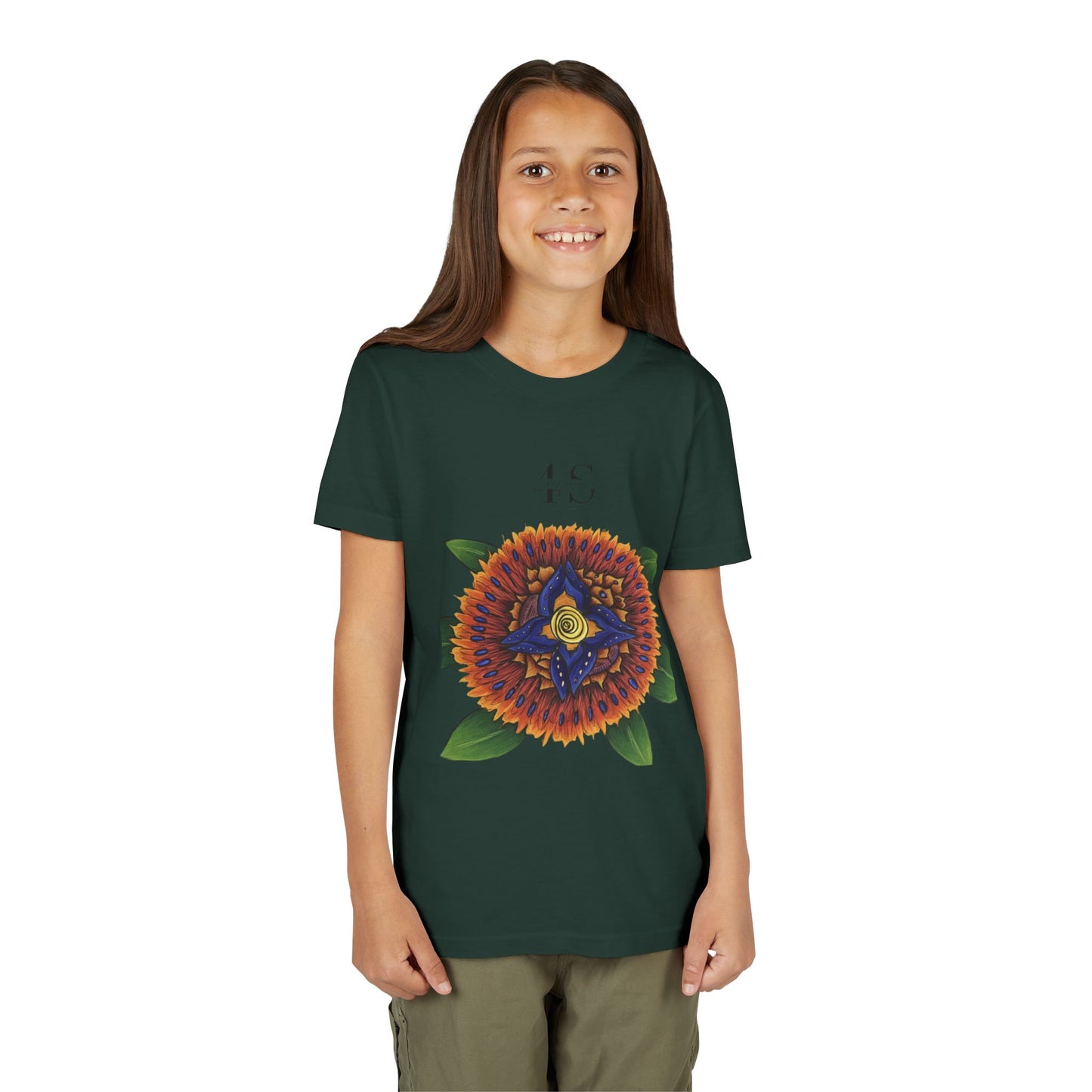 Camiseta juvenil con vibrante estampado geométrico de girasol