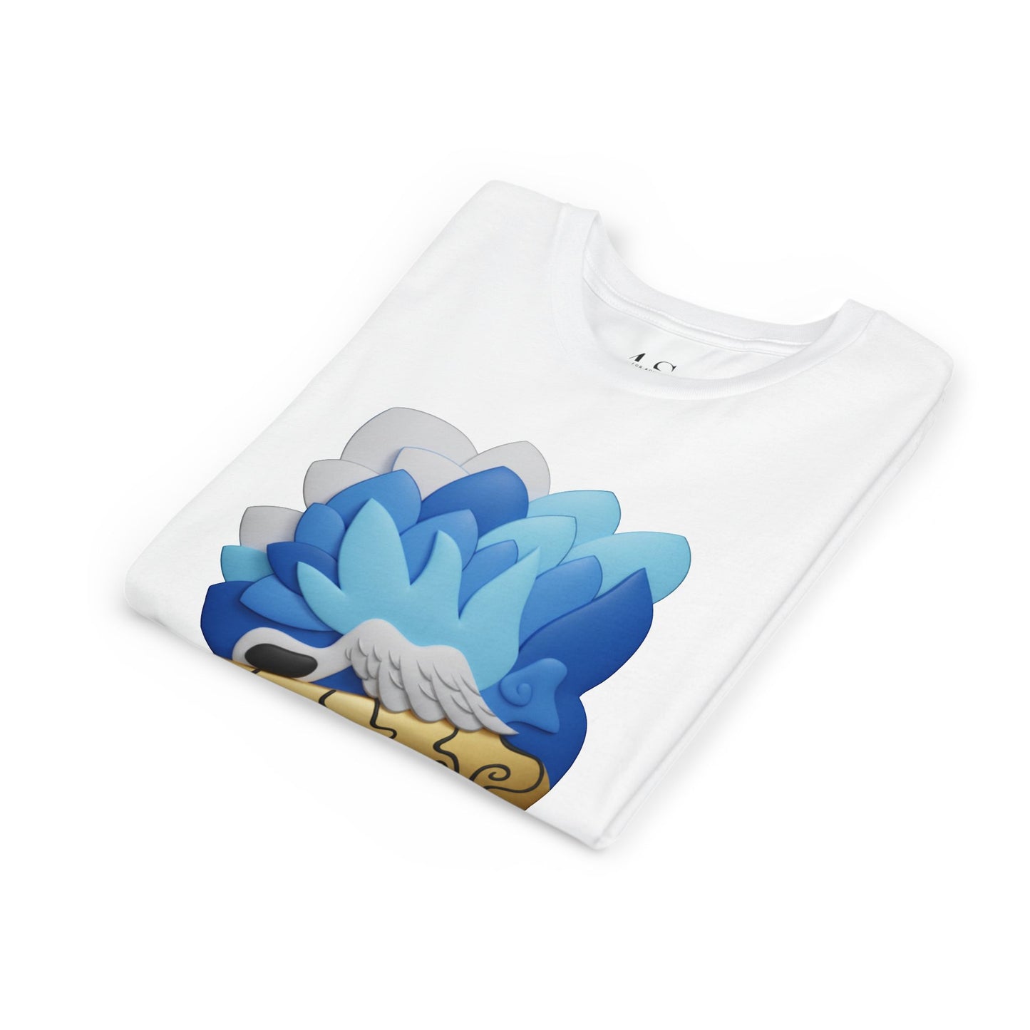 Camiseta juvenil — Camiseta gráfica azul con plumas