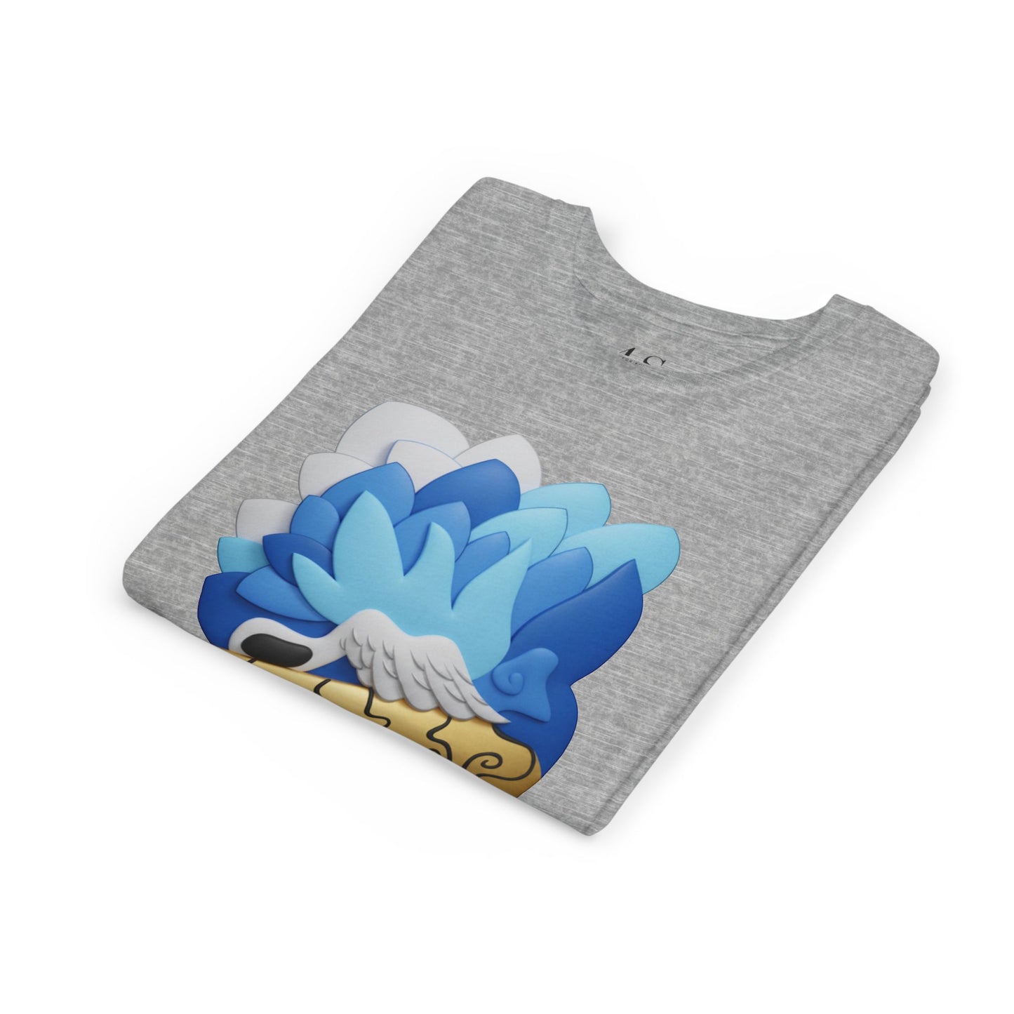 Camiseta juvenil — Camiseta gráfica azul con plumas