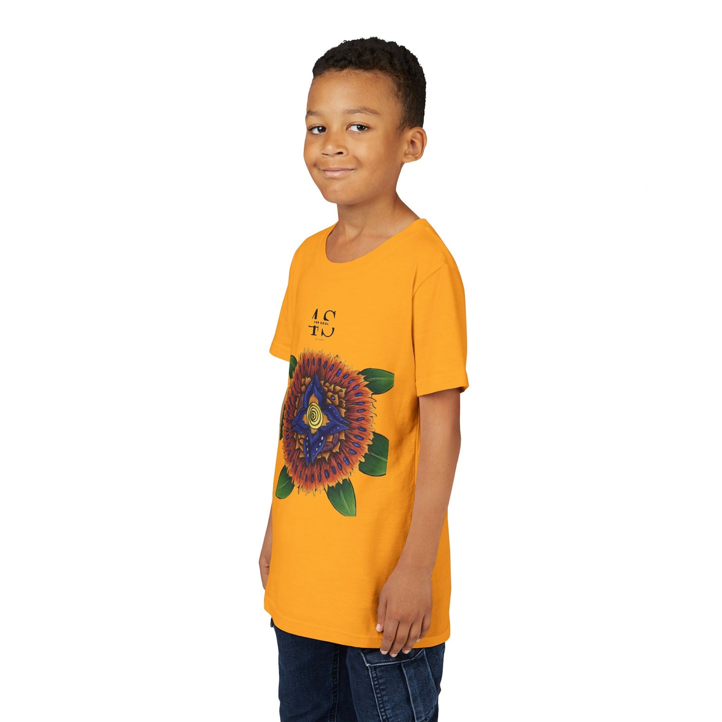 Camiseta juvenil con vibrante estampado geométrico de girasol