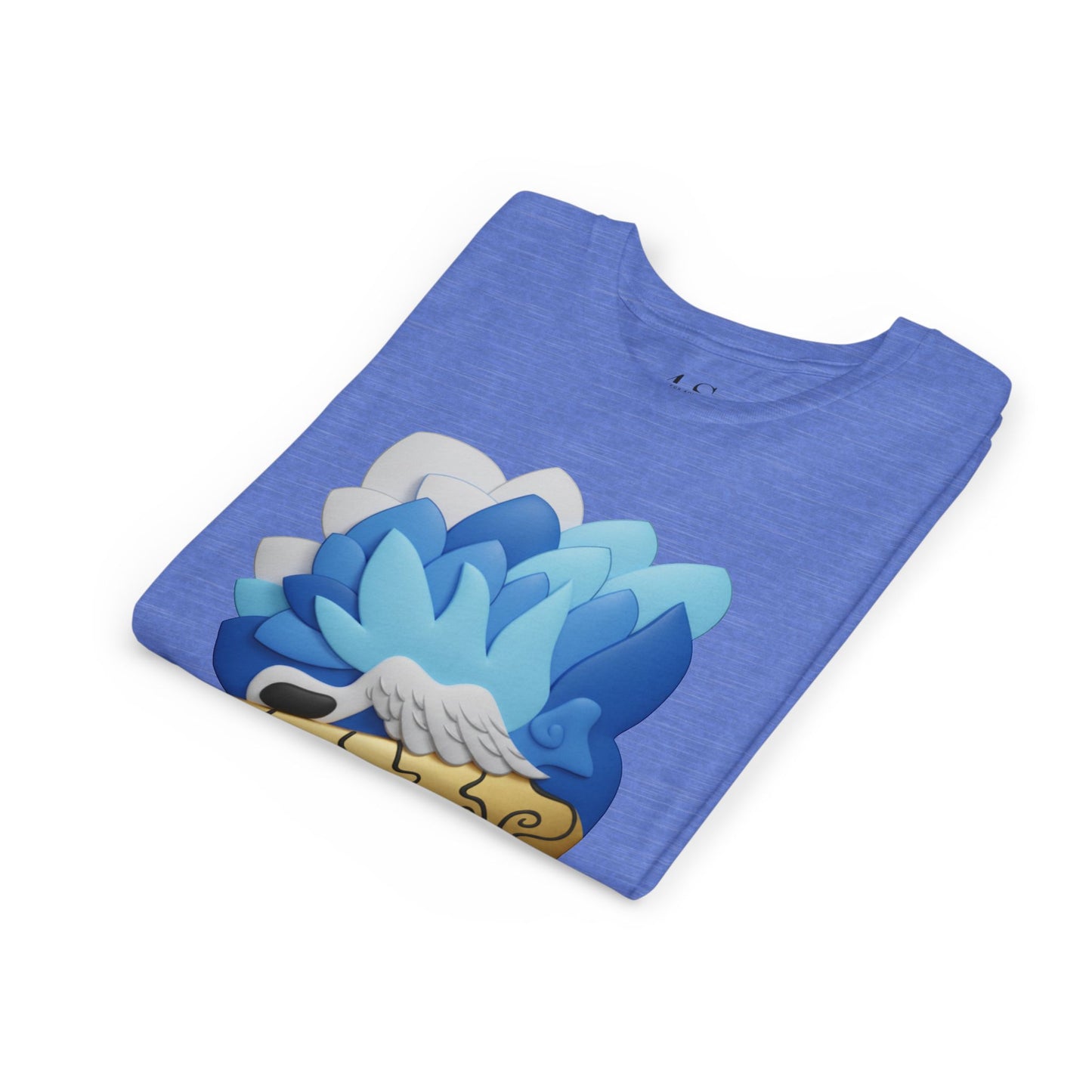 Camiseta juvenil — Camiseta gráfica azul con plumas