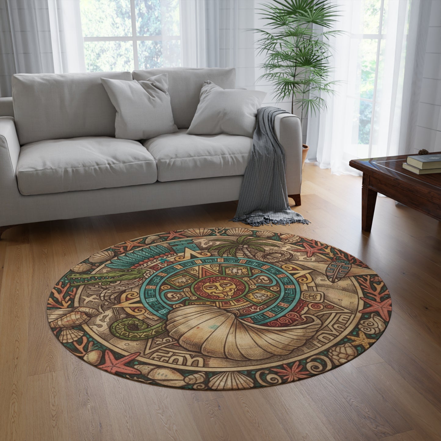 Aztec Sea Coastal Round Rug