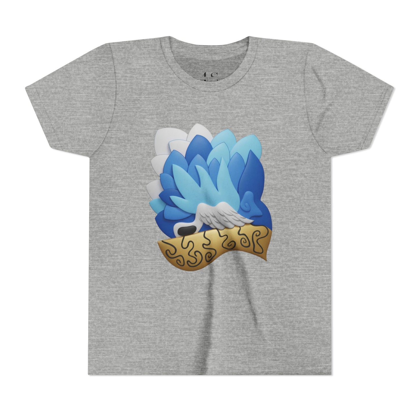 Camiseta juvenil — Camiseta gráfica azul con plumas