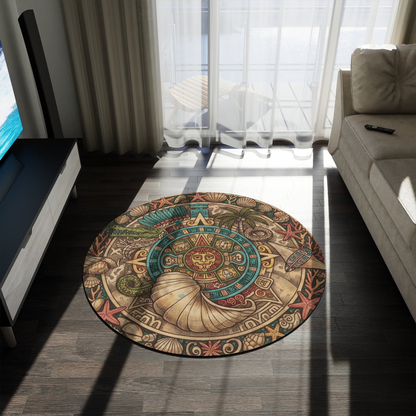 Aztec Sea Coastal Round Rug