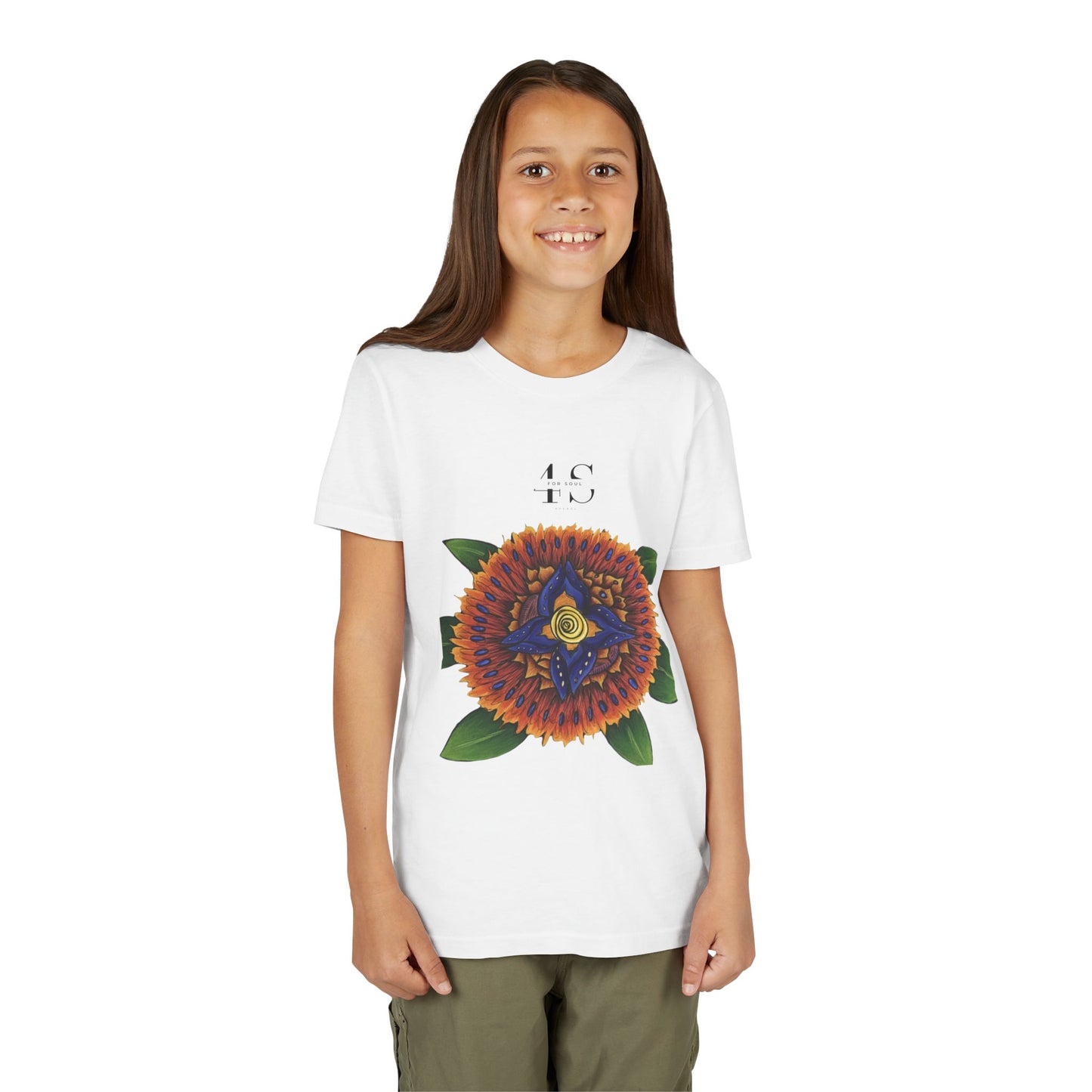 Camiseta juvenil con vibrante estampado geométrico de girasol