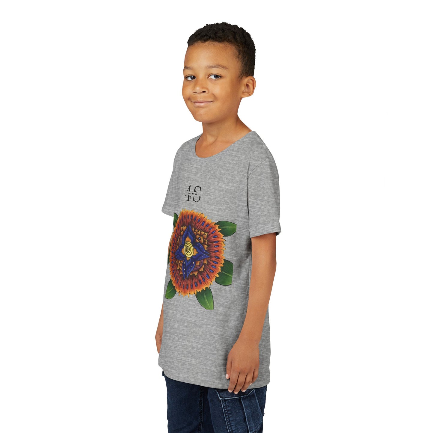 Camiseta juvenil con vibrante estampado geométrico de girasol