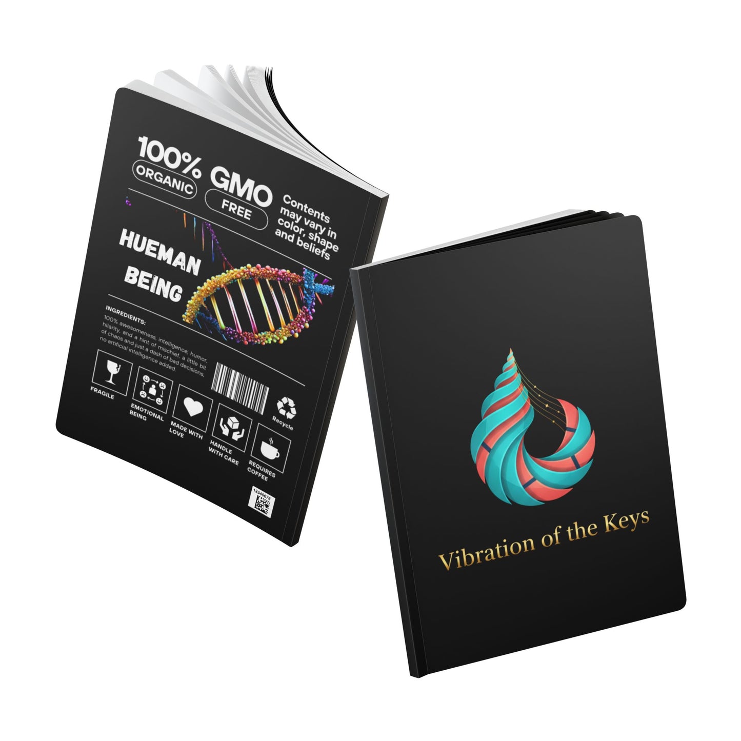 Libreta de tapa blanda — Portada «Vibración de las teclas» con diseño de lomo 100 % humano transgénico