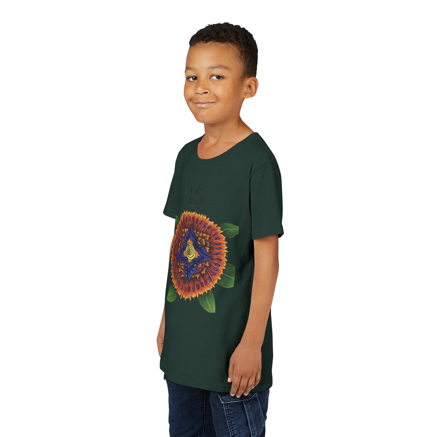 Camiseta juvenil con vibrante estampado geométrico de girasol