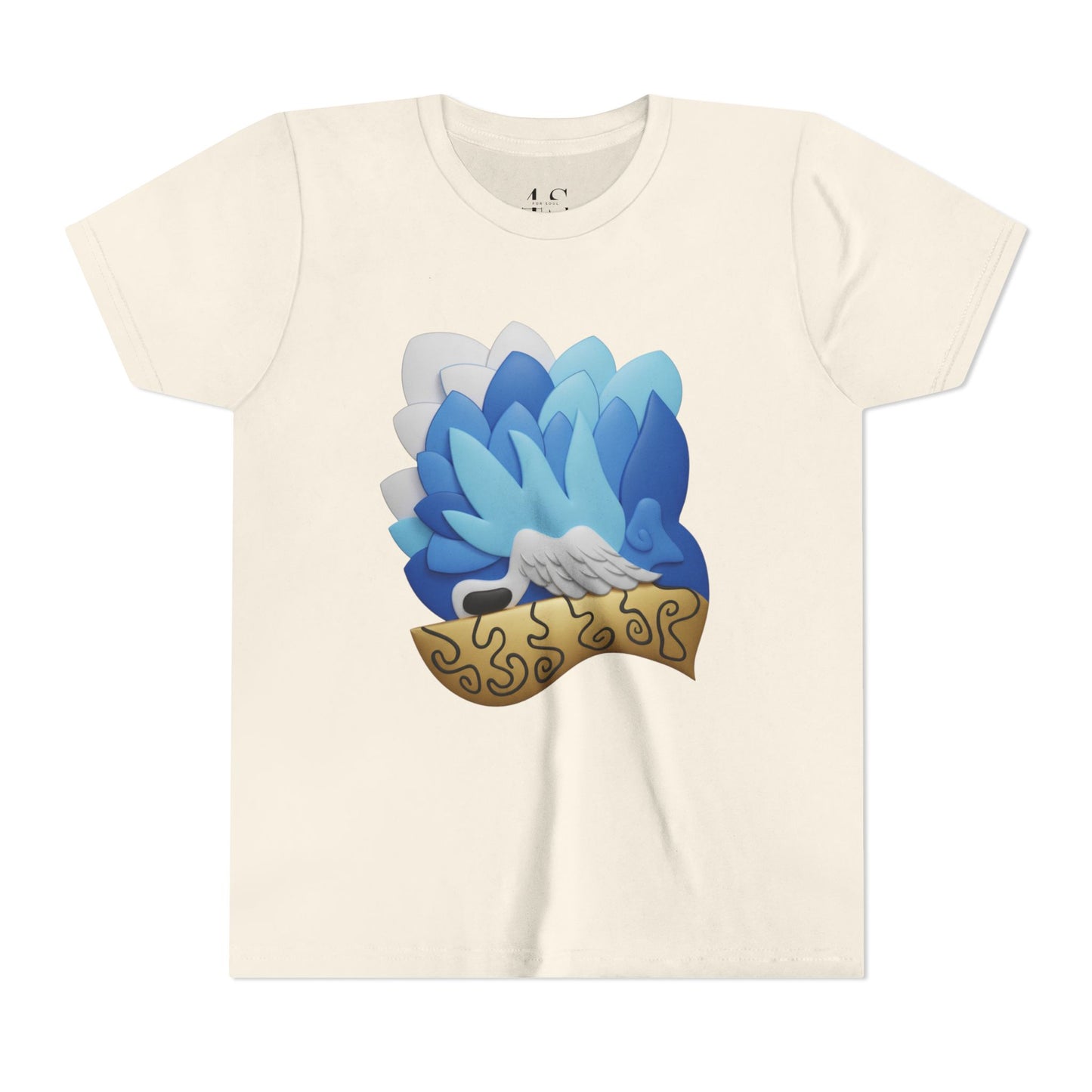 Camiseta juvenil — Camiseta gráfica azul con plumas