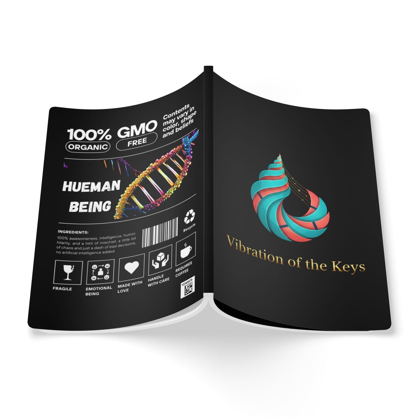 Libreta de tapa blanda — Portada «Vibración de las teclas» con diseño de lomo 100 % humano transgénico