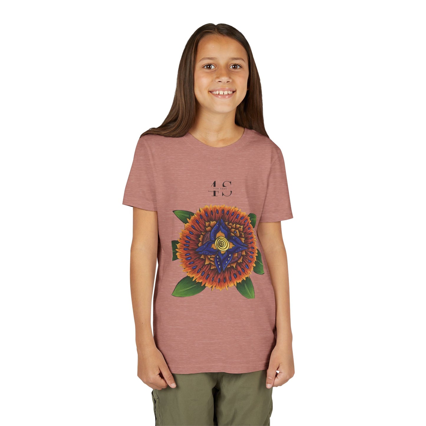 Camiseta juvenil con vibrante estampado geométrico de girasol