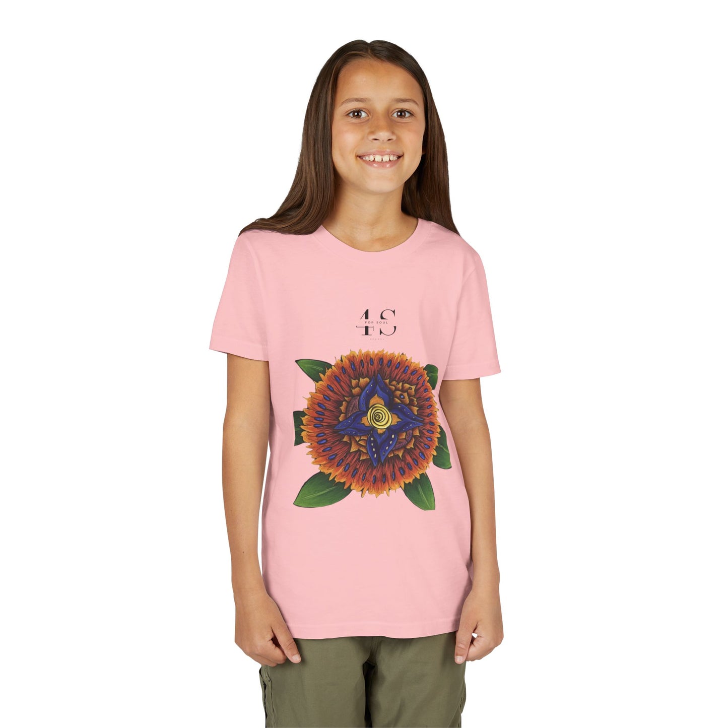 Camiseta juvenil con vibrante estampado geométrico de girasol