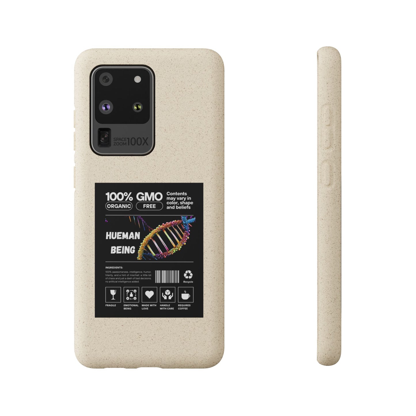 "100% GMO Free Hueman Being" Eco-Friendly Protective Cover