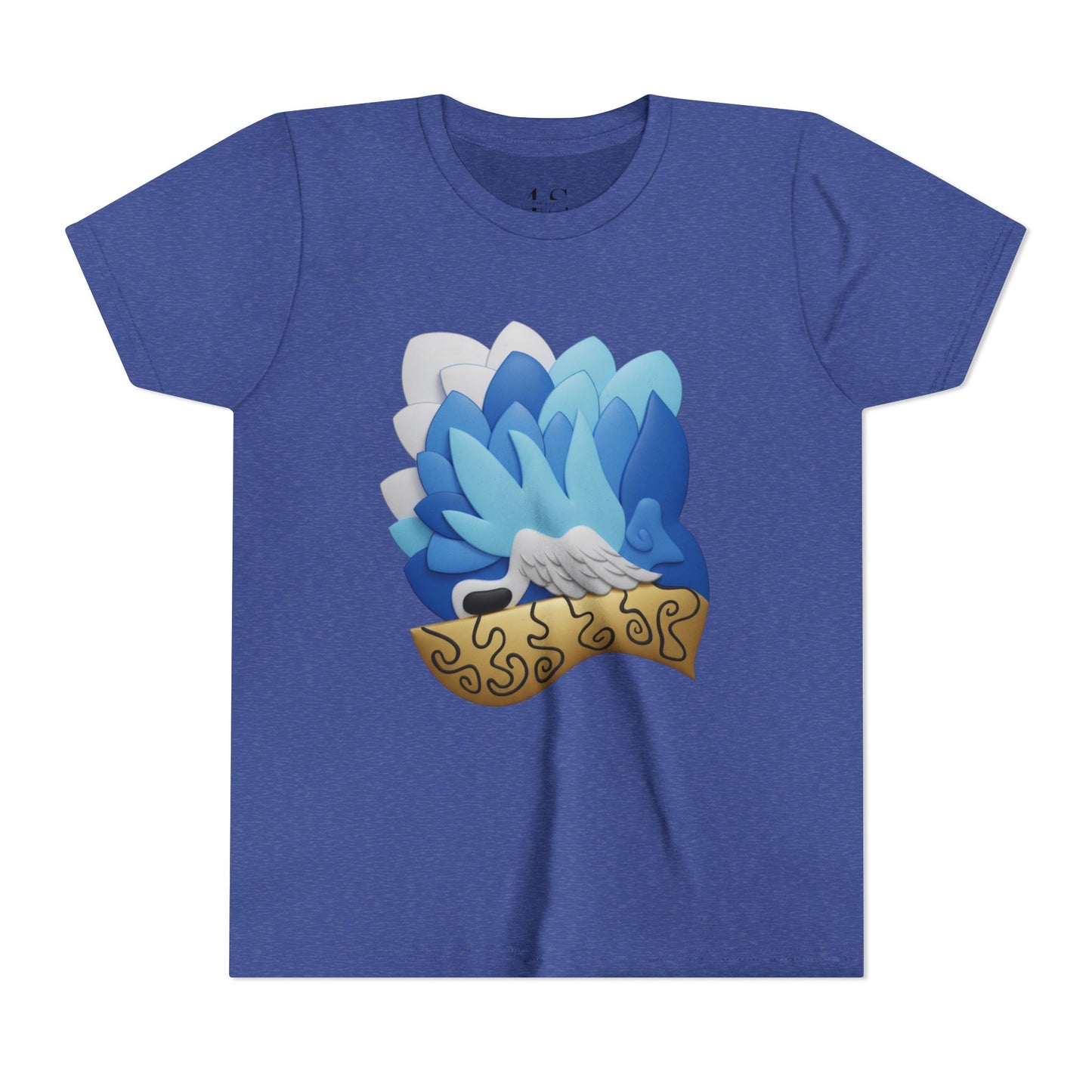 Camiseta juvenil — Camiseta gráfica azul con plumas