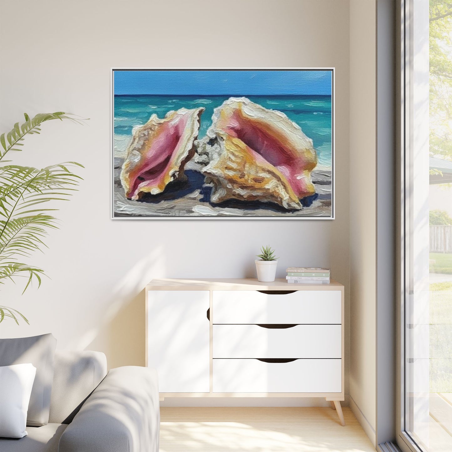 Vibration of the Keys Conch Shell Beach Framed Wall Art
